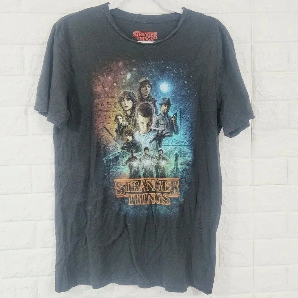 Stranger Things Men's Tee-Shirt Crew Neck Short Sleeve Black Solid Size M